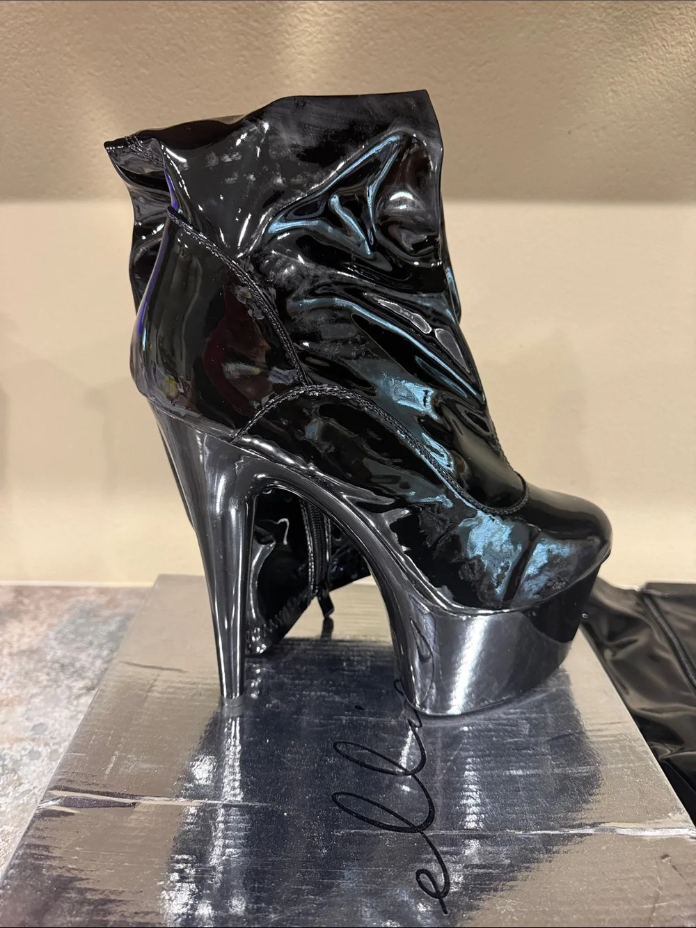 Ellie Glossy Black Patent Platform Thigh-High Boots